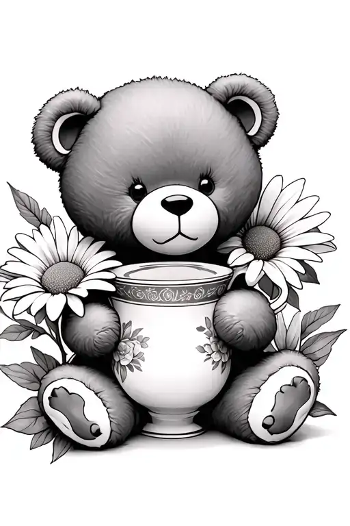 Tea Cup Rose Iris Daisy Teddy Bear