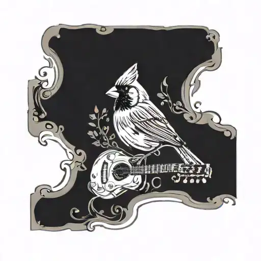 Acoustic Gutair With Red Cardinal Bird