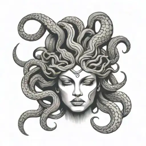 Simple Fine Line Medusa Head Looking