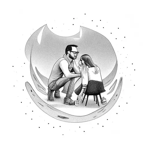 A Girl Spending Time With Her Father Sitting Around A Fire