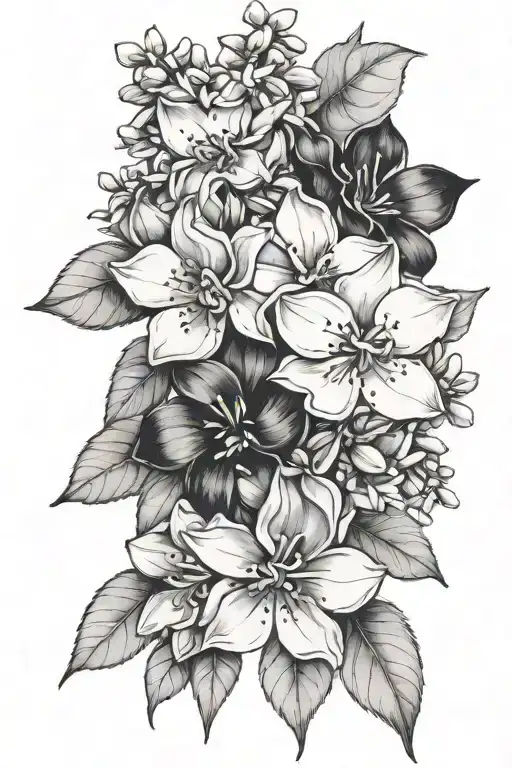 Black And White Watercolor Style Lilac Flowers