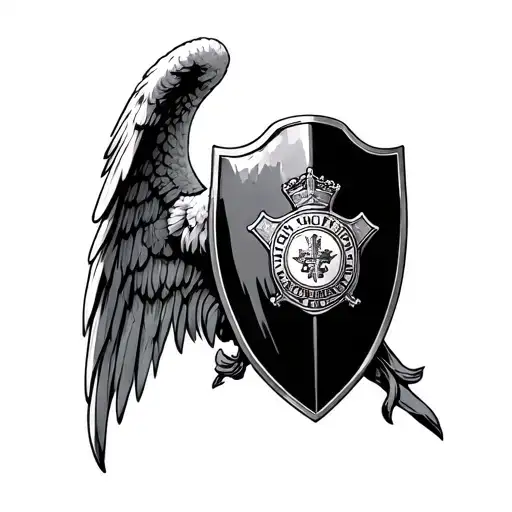 St Michael Holding A Police Badge As A Shield