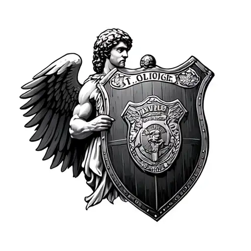 St Michael Holding Police Badge As Shield