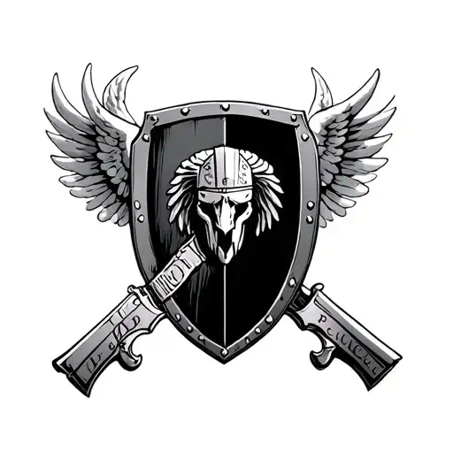 Trojan In Heaven Holding Police Badge As Shield