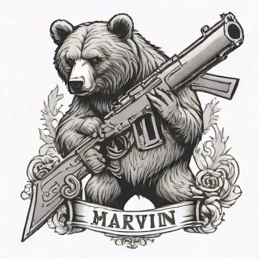 Russian Bear With Gun Protect 2 Kids Name Marvin And Alina
