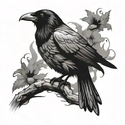 Raven Sitting Facing Right Side