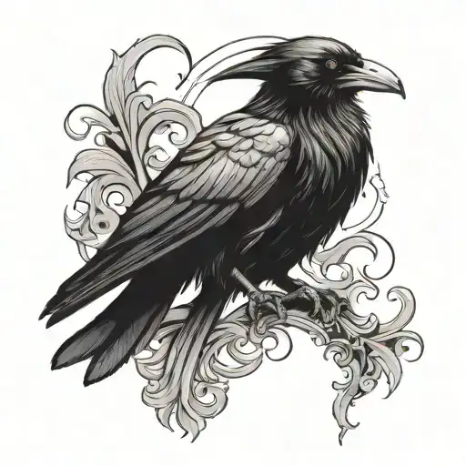 Gothic Raven Sitting Facing Left Side