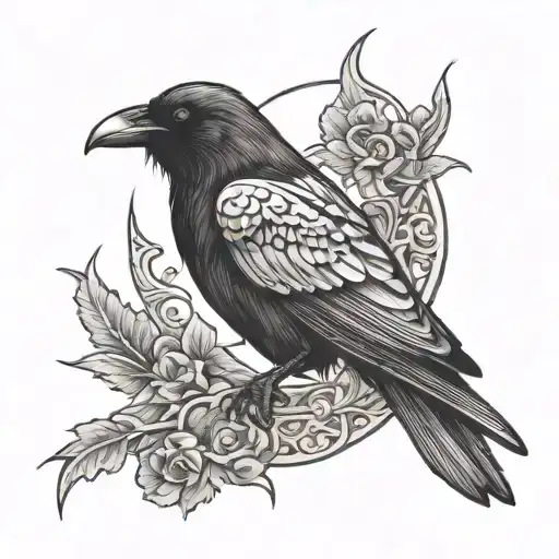 Gothic Raven Sitting Facing Left Side