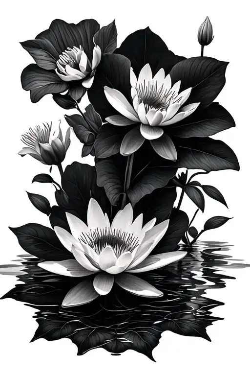 Water Lily And Geranium And Orchid Blooming Underwater