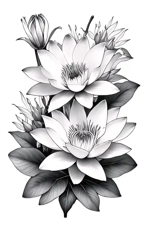 Water Lily And Geranium And Orchid Flowers