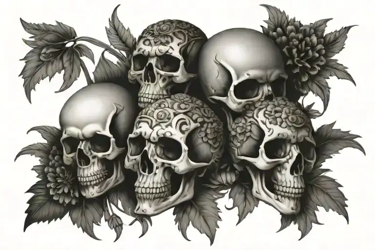 Marigold Bouquet Skulls Representing Dark Periods