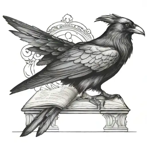 Raven Sitting Facing Left Side Profile Holding Open Book