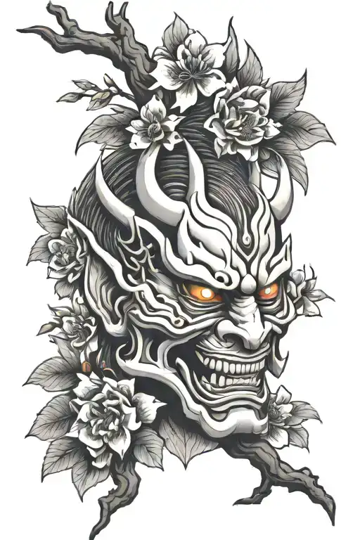 Oni Mask With Blossom Tree Growing Through It