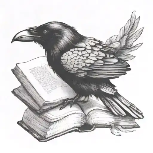 Raven Sitting Facing Left Side Profile Holding Open Book