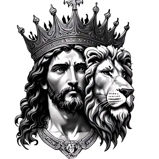 Half Jesus And Half Lion With A Thron Crown On There Head
