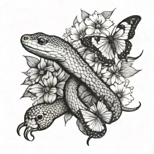Small Snake And Butterflies