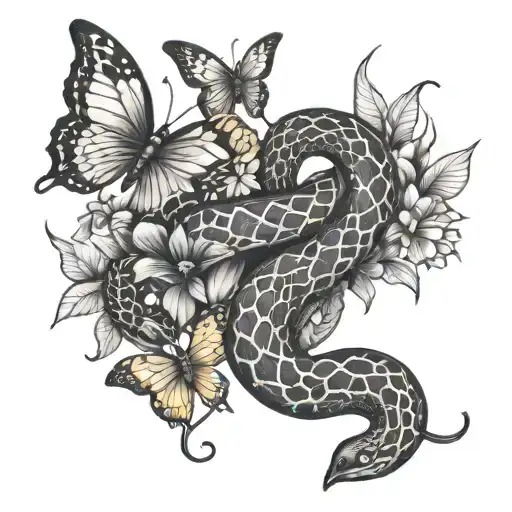 Small Snake And Butterflies