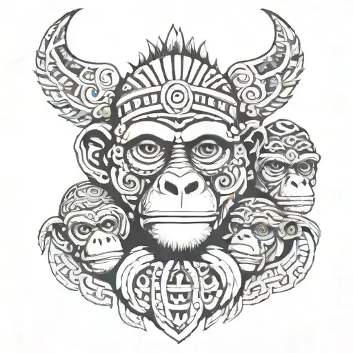 Aztec Monkeys Head And Shoulders Hear No Evil See No Evil Speak No Evil