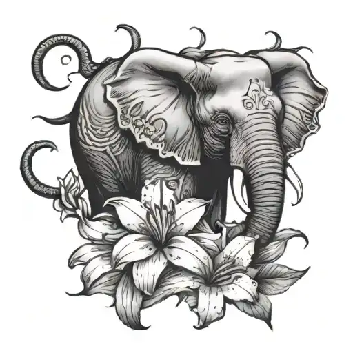 Elephant Head And Lily Flowers Blooming