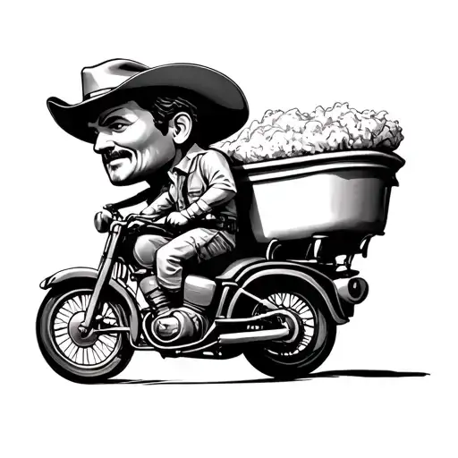 Bobble Head Cowboy John Wayne Riding A Motorbike Whilst Carrying A Bathtub On His Back