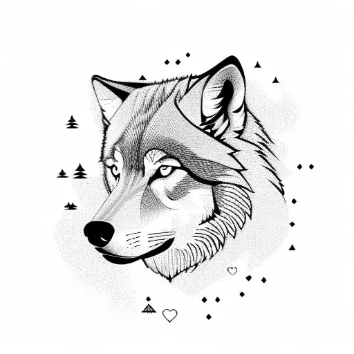 A Wolf Silhouette Surrounded By Intricate Geometric Patterns Inspired By Hiking Trails