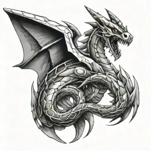 Create A Tattoo Design Featuring Drachen And Rayquaza In A Gaming Setting