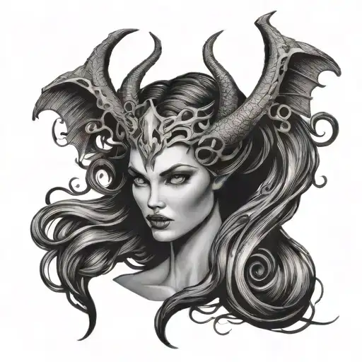 Medusa And Maleficent Combination Tattoo Design