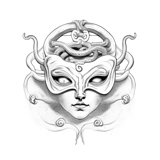 Medusa With Mask Split Half Crying Half Angry