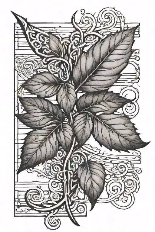 Basic Thin Vine With 3 Leaves Wrapped Around A Ruler