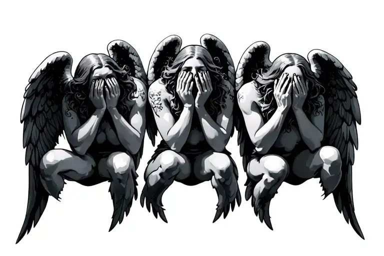 Three Angels See No Evil Hear No Evil Speak No Evil With Scar