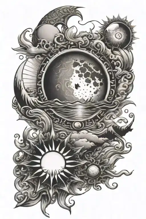 Ocean Moon Sun Setting