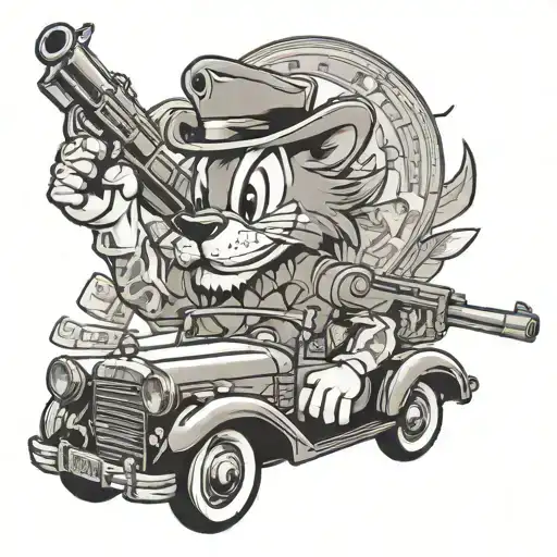 Lion With Dollars Donald Duck Retro Car And Gun