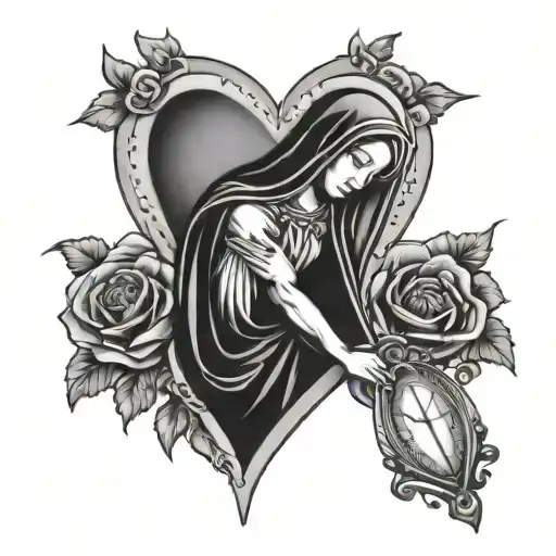 Virgin Mary Holding A Broken Heart With A Quote That Says Time Heals All Wounds