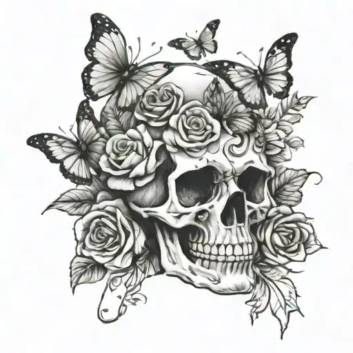 Skull Roses Butterfly