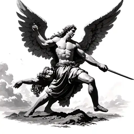 Angel In Sky Fighting Roman Soilder On Ground