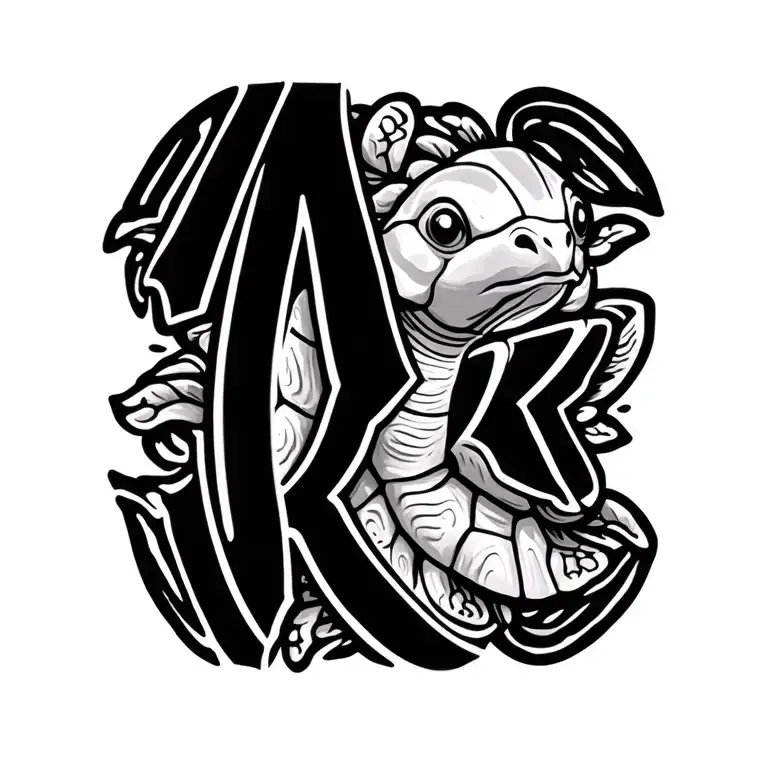 Ark Written In Cute Turtle Swimming