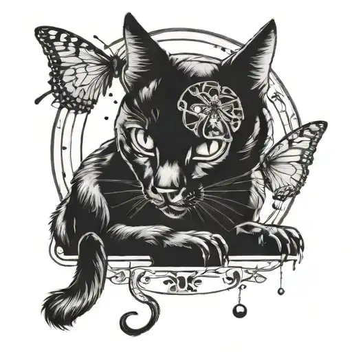 Black Cat With Butterfly Wings Staring At The Moon Phases