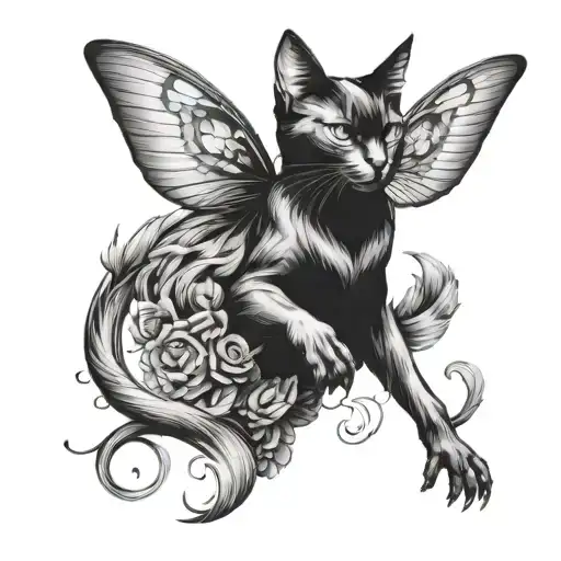 Black Cat With Butterfly Wings Spread Wide