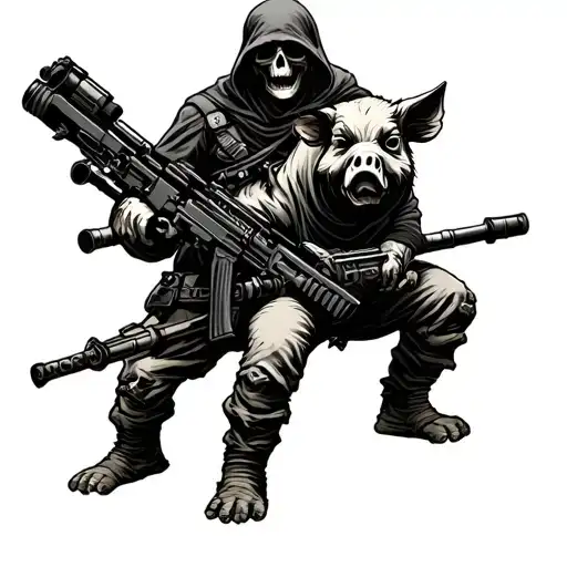 Usmc Father Son Machine Gunners Grim Reaper War Pig