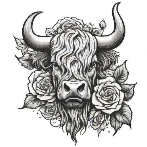 Highland Cow Skull With Roses