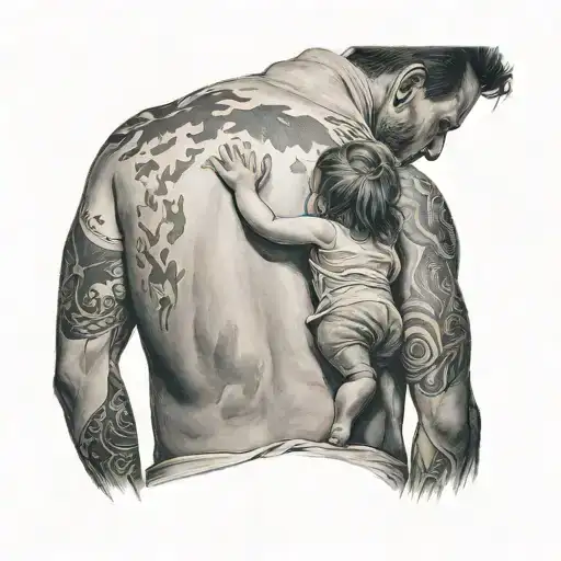 Back Of Father Holding His Daughter To The Sky