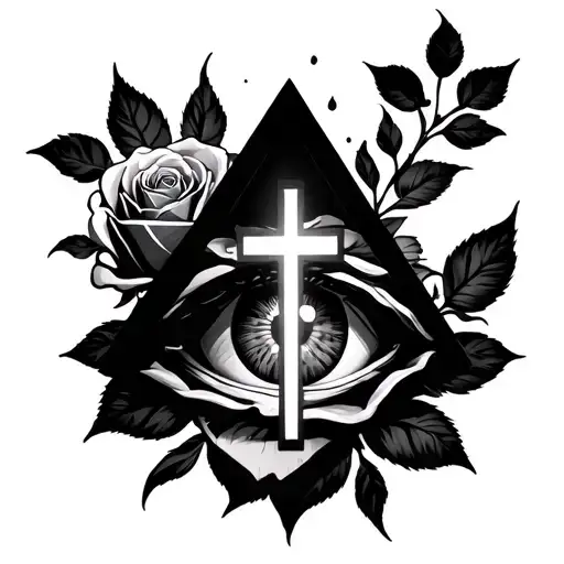 Illuminate Eye In Triangle Rose With Cross