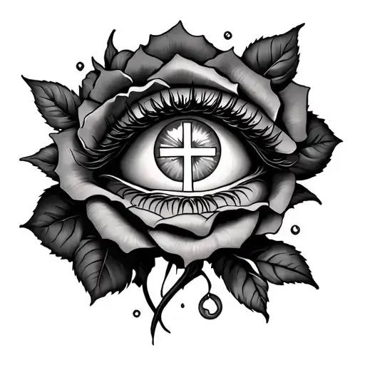Illuminate Eye Surrounded By Rose Cross In Eye