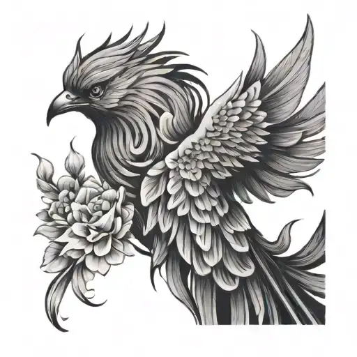 Minimalastic Phoenix Tattoo With Flower
