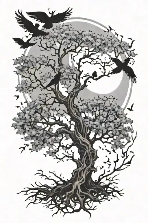 Poison Tree With Birds And Moon Surrounded
