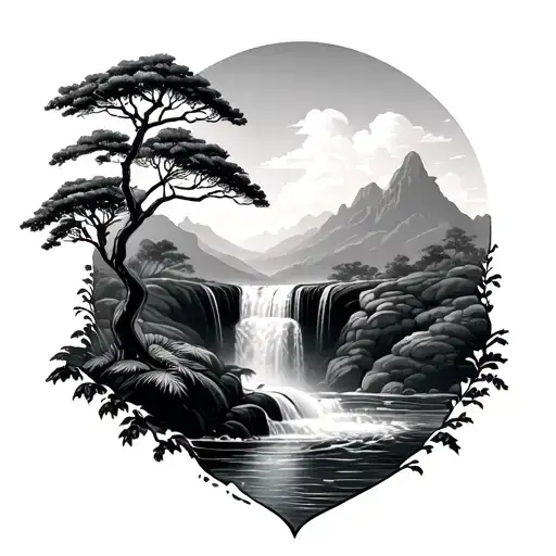 Hawaii Tree And Waterfall Flowing