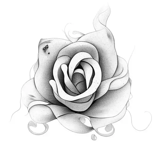A Black And Grey Portrait Of A Flower With Waves In The Background