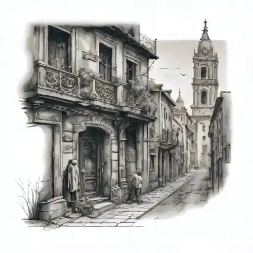 A Street Scene With Subtle Religious Symbolism Hidden Within The Details