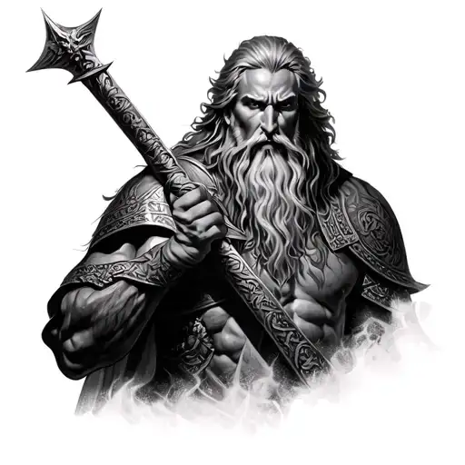 Slavic God Of Thunder And Patron Saint Of Warriors Perun In The Style Of Realism