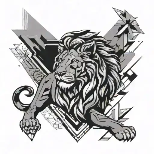 Geometric Lion With Black Ornaments